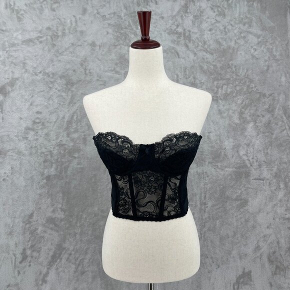 Vintage Cabernet Black Backless Longline Lace Strapless Bra Low Back - Picture 1 of 14